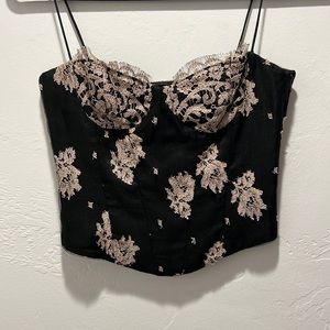 Vintage Milly of New York Petite Black with champagne lace Midi top size 2